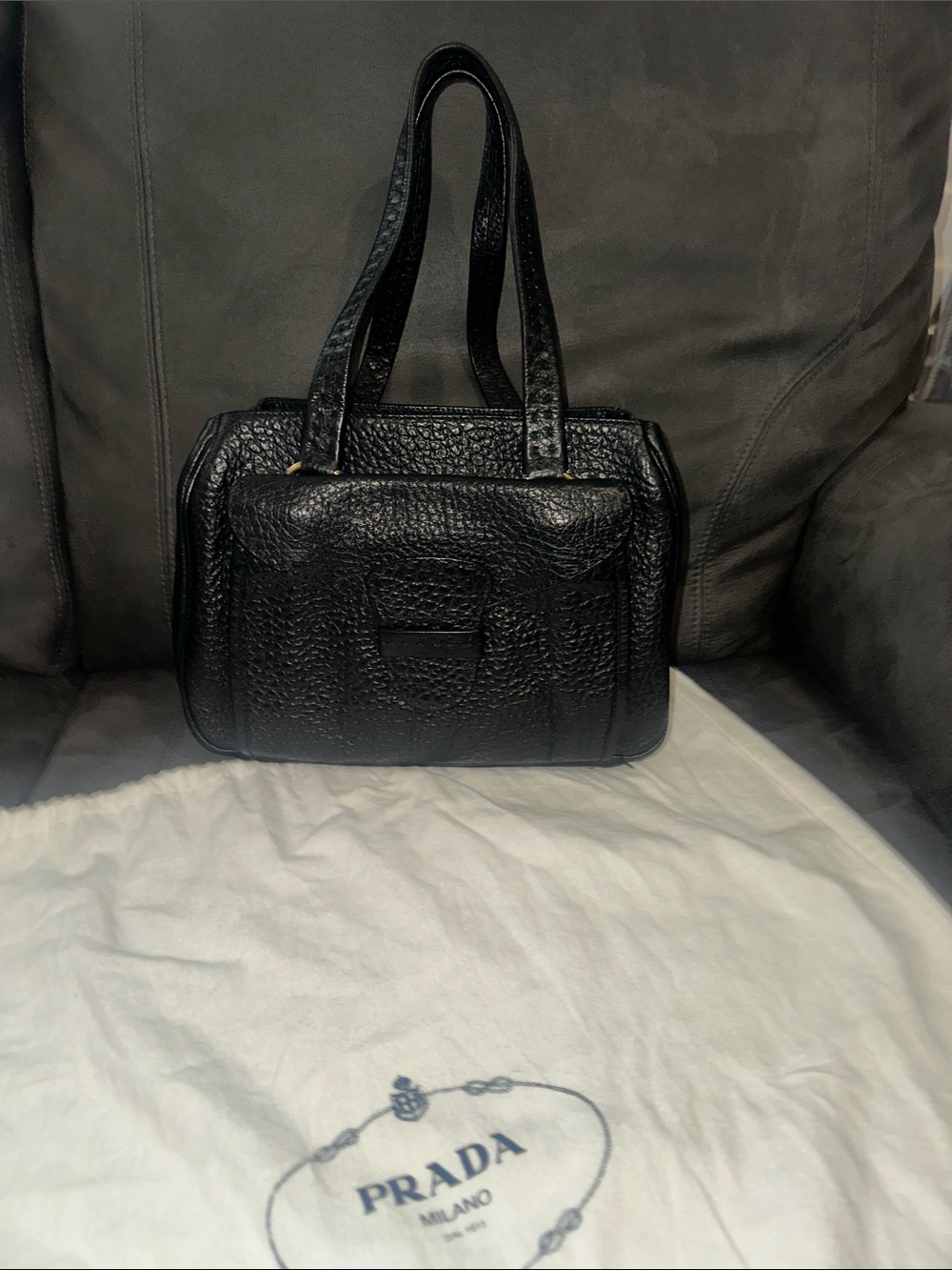 Prada Black Textured Leather Satchel with Dual Top Handles